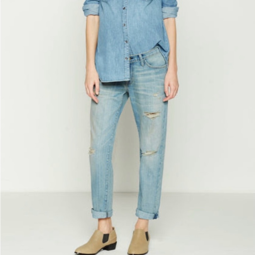 Current/Elliott Light Wash Distressed Boyfriend Jeans
